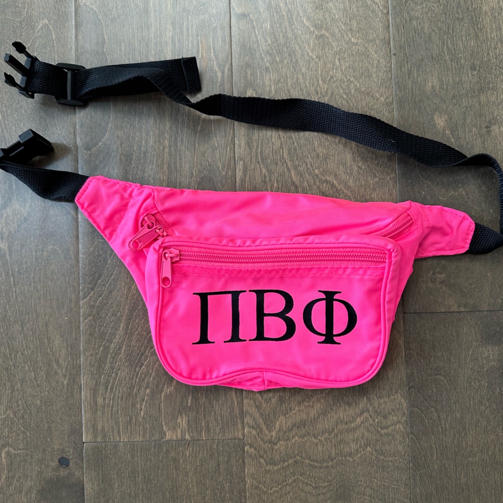 Pi Beta Phi Sorority Pink Fanny Pack with Black Strap
